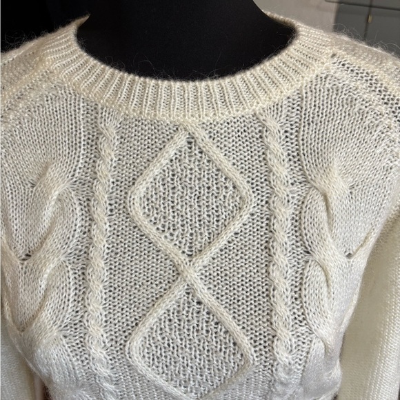 H&M Women’s Mohair Blend Cable Knit Sweater Fisherman Cream Coastal Pullover S - Picture 1 of 8